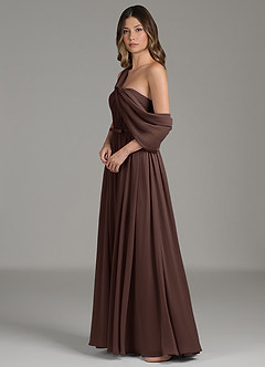 Azazie Nyah Bridesmaid Dresses Ganache A-Line Off the Shoulder Chiffon Dress image6