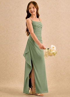 Azazie Cannoli Girls Formal Abiti da Ragazza di Fiori Abito A-Line in Chiffon Plissettato Pistacchio image4