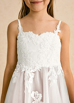 Azazie Coraline Flower Girl Dresses Ivory Rose Petal A-Line Lace Dress image6