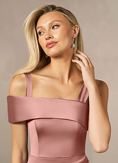 Azazie Laramie Kleider für die Brautmutter Meerjungfrau-Linie Plissee Stretch-Satin Kleid Rosettenrosa image5