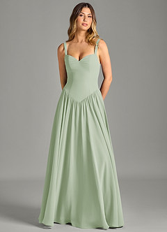 Azazie Evadina Robes de demoiselle d'honneur Robe Trapèze en Mousseline de soie Corset Vert Sauge image5