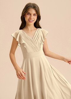 Azazie Anysa Junior Robe Trapèze en Mousseline de soie Rayé Champagne image7