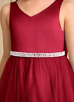 Azazie Firefly Flower Girl Dresses Scarlet A-Line Bow Matte Satin Dress image6