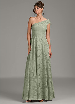 Azazie Melanie Kleider zum Anprobieren zu Hause Eine Linie One-Shoulder Blumen-Burnout Kleid Agave image1