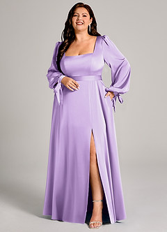 Azazie Leonia Vestidos de damas de honor Vestido de Lila de Satén Elástico de Corte en A con Manga larga image8