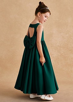 Azazie Bettie Flower Girl Dresses Pine A-Line Bow Matte Satin Dress image5