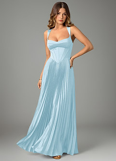 Azazie Avenelle Bridesmaid Dresses Sky Blue A-Line Corset Stretch Satin Dress image1