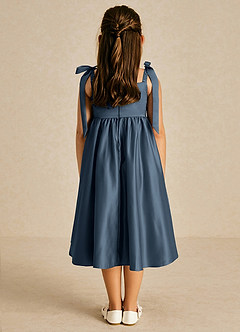 Azazie Chelsie Flower Girl Dresses Neptune A-Line Bow Matte Satin Dress image2