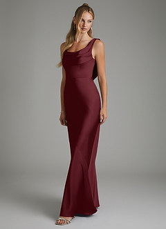 Azazie Elena Bridesmaid Dresses Cabernet Mermaid Pleated Stretch Satin Dress image4