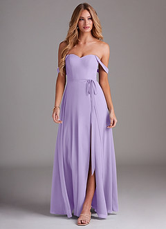 Azazie Aaron Bridesmaid Dresses Lilac A-Line Off the Shoulder Chiffon Convertible Dress image4