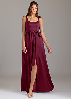 Azazie Elliott Bridesmaid Dresses Mulberry A-Line with Pockets Stretch Satin Dress image5