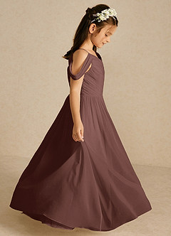 Azazie Chelle Flower Girl Dresses Espresso A-Line Pleated Chiffon Dress image4