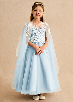 Azazie Dandelion Flower Girl Dresses Sky Blue Ball-Gown Lace Dress image7