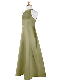 Azazie Laurel Junior Robe Trapèze en Mat Satiné Vert Mousse image8
