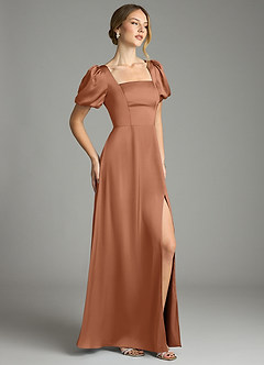 Azazie Fyona Vestidos de damas de honor Vestido de Bronceador de Satén Elástico de Corte en A con Plisado image11