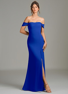 Azazie Charmaine Bridesmaid Dresses Royal Blue A-Line Off the Shoulder Chiffon Dress image1