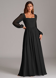 Azazie Hattie At-home Try On Dresses Black A-Line Corset Chiffon Dress image3