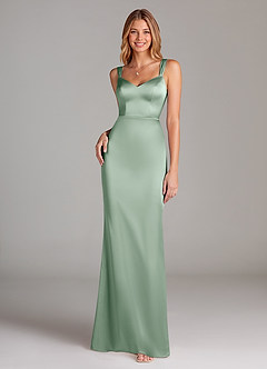Azazie Denice Bridesmaid Dresses Agave A-Line Pleated Stretch Satin Dress image3