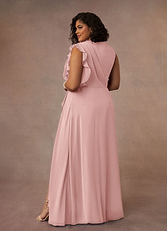 Azazie Narine Kleider für die Brautmutter A-Linie Hoher Halsausschnitt Gefaltet Chiffon Kleid Puderrosa image10