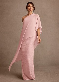 Azazie Wilma Mère de la mariée Robes Robe Fourreau en Blumen-Burnout Une épaule Rose Poudré image1