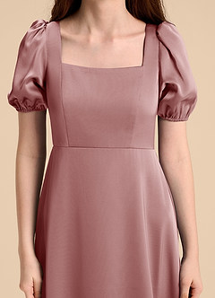 Azazie Briar Junior Vestido de Rosa Polvorienta de Satén Elástico de Corte en A con Lazo image8