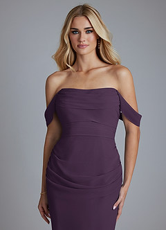 Azazie Luiza Bridesmaid Dresses Plum Mermaid Off the Shoulder Chiffon Dress image6