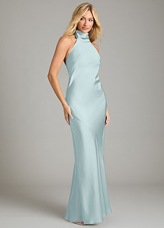 Azazie Velli Bridesmaid Dresses Mist Mermaid High Neck Stretch Satin Dress image4