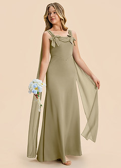 Azazie Chelsea Junior Moss Green Sheath Pleated Stretch Satin Dress image5