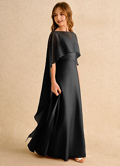 Azazie Fishie Girls Formal Abiti da Ragazza di Fiori Abito A-Line in Raso Opaco Nero image6