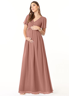 Azazie Verna Maternity Bridesmaid Dresses A-Line V-Neck Ruched Chiffon Floor-Length Dress image3