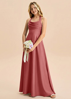 Azazie Kady Junior Robe Trapèze en Satin extensible Décolleté en cœur Antique Rose image3