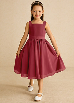 Azazie Ari Blumenmädchenkleider A-Linie ärmellos Chiffon Kleid Granatapfelrot image2