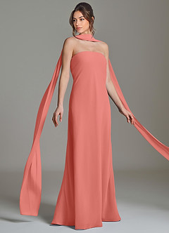 Azazie Ilana Abiti da Damigella Abito A-Line in Chiffon Senza Cinturino Salmone Rosa image5