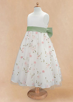 Azazie Pollie Flower Girl Dresses Blushing Pink Dusty Sage A-Line Bow Tulle Dress image13