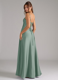 Azazie Valentine Suknie dla druhen Linia A Gorset Satyna elastyczna Do ziemi Sukienka image2