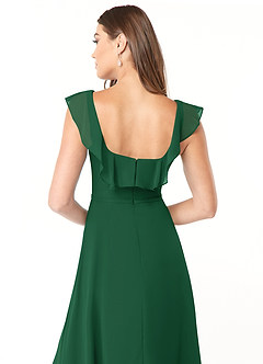 Azazie Jinny Bridesmaid Dresses Dark Green A-Line Square Neckline Ruched Chiffon Dress image6