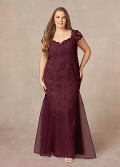 Azazie Marbella vestidos de madre de la novia Vestido de Cabernet de Encaje de Sirena con Reina Ana Lentejuelas image8