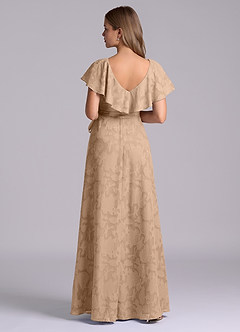 Azazie Lainey Bridesmaid Dresses Champagne A-Line with Pockets Floral Burnout Dress image2