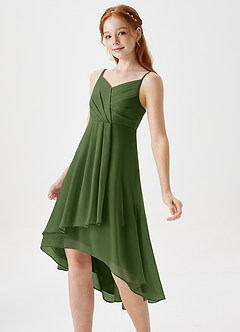 Azazie Mariam Junior Olive A-Line Pleated Chiffon Dress image1