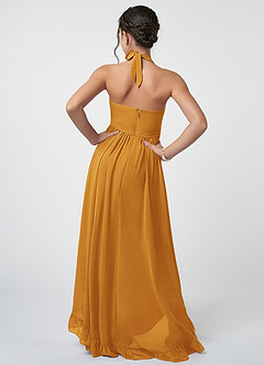 Azazie Hermione Junior Robe Trapèze en Mousseline de soie Caramel écossais image3