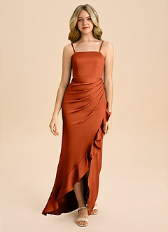 Azazie Buzzy Junior Vestido de Pimenton de Satén Elástico de Corte Recto con Plisado image4