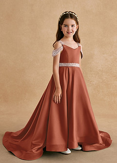 Azazie Jodi Flower Girl Dresses Auburn A-Line Matte Satin Dress image3