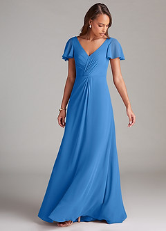 Azazie Soren Bridesmaid Dresses Blue Jay A-Line Ruched Chiffon Dress image5
