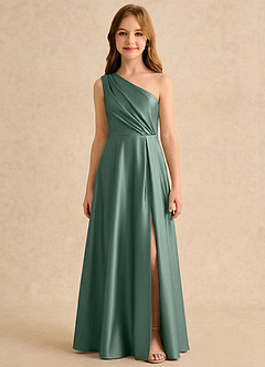 Azazie Puddles Girls Formal Flower Girl Klänningar Klä A-Line i Stretch Satin Ena axeln image6