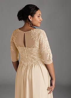 Azazie Harriet Mother of the Bride Dresses Champagne A-Line Scoop lace Mesh Dress image8