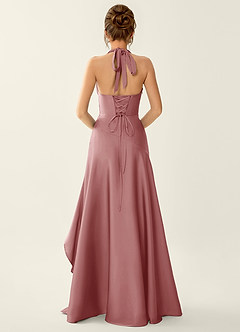 Titania Dusty Pink Satin V-neck Ruffled Prom Dress image2