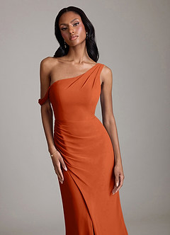 Azazie Madelyn Robes de demoiselle d'honneur Robe Sirène Convertible en Mousseline de soie Asymétrique Orange Brûlée image4