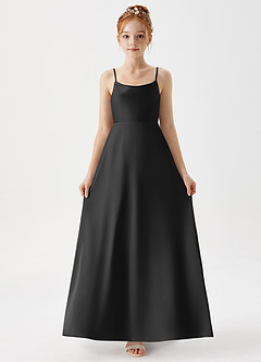 Azazie Shale Junior Robe Trapèze en Satin extensible Noir image5