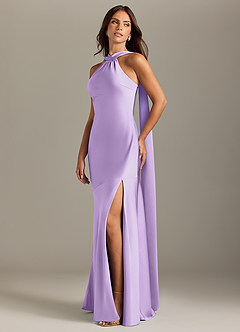 Azazie Kinsley Bridesmaid Dresses Lilac Mermaid Side Slit Stretch Satin Dress image3