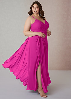 Azazie Emerald Final Sale Fuchsia A-Line Ruffled Chiffon Dress image8
